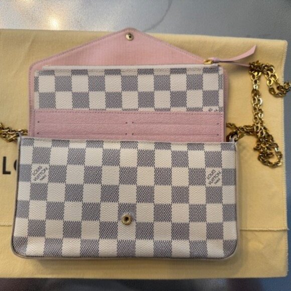Louis Vuitton Damier Azul Pochette Felicie Chain Wallet in Rose Ballerine - Picture 15 of 16